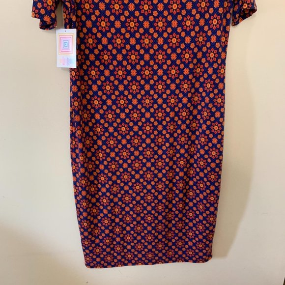 LuLaRoe Julia Dress Kaleidoscope Print Large Navy Blue Orange - Picture 5 of 9